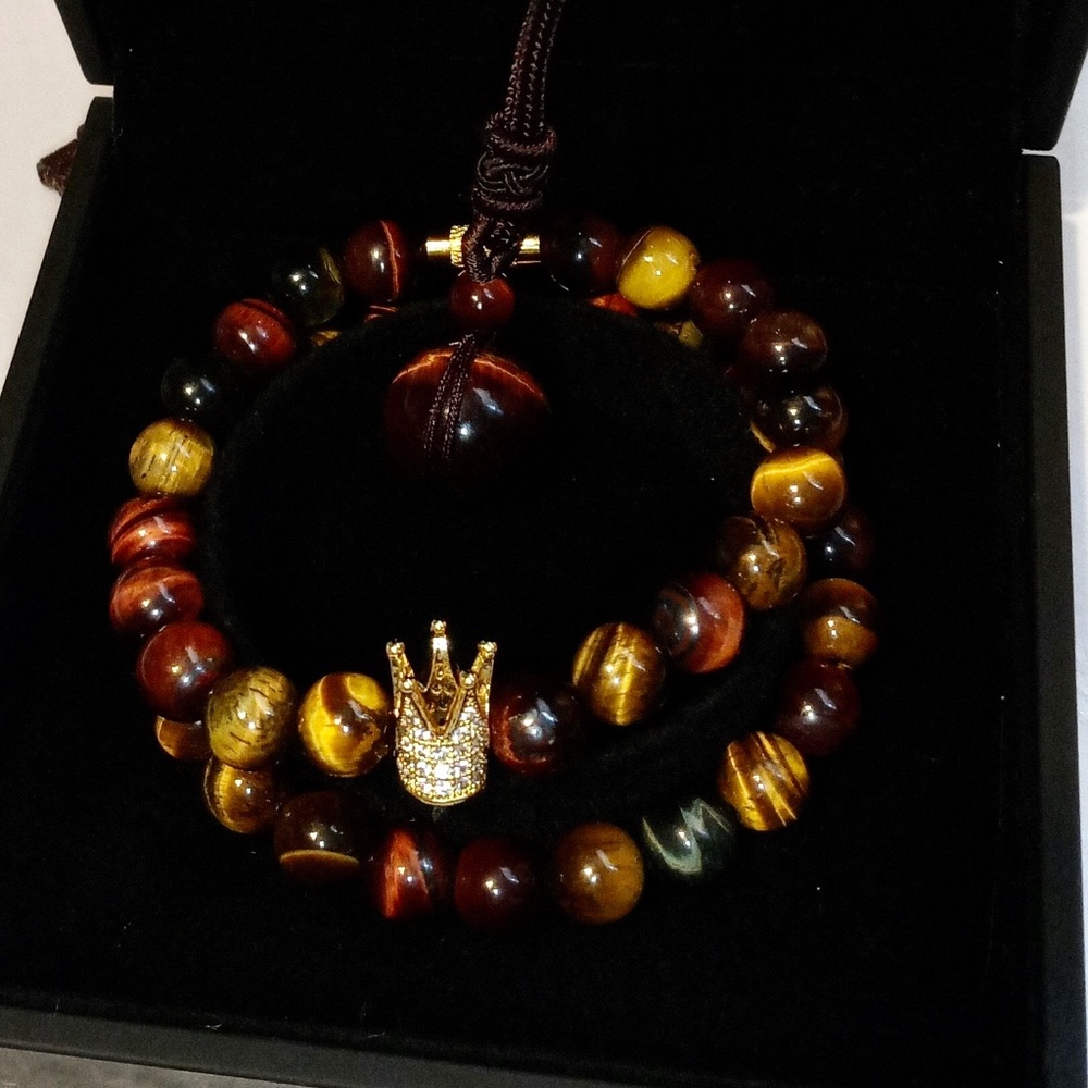 Multi colored Tigers Eye double bracelet set